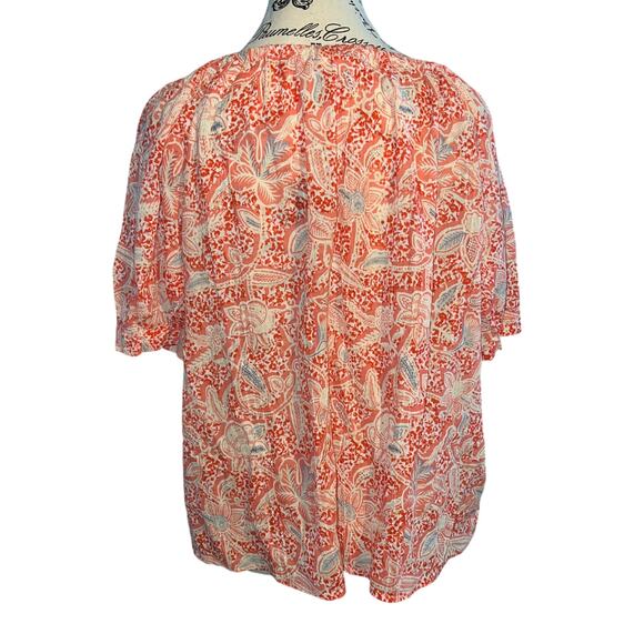 Tory Burch Floral Cotton Gauze Blouse Size 4 Melon Emmarentia Summer Resort‎ EUC - Picture 3 of 7